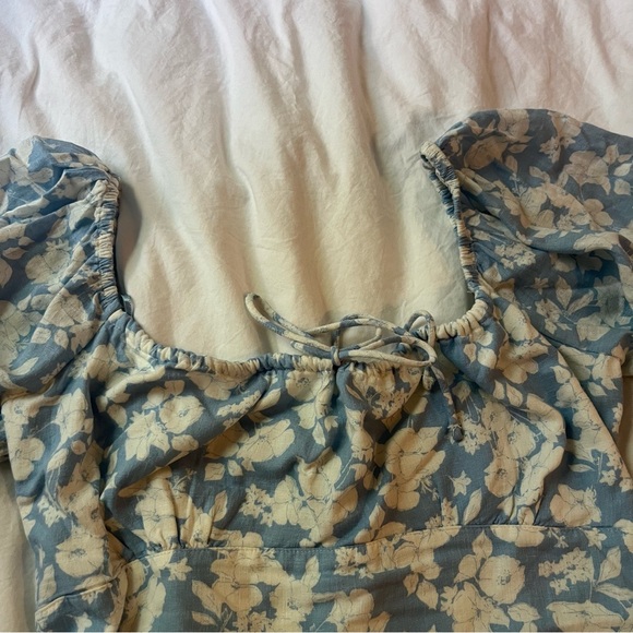 Abercrombie Blue and White Floral Linen Puff Sleeve Corset Blouse size Medium - Picture 5 of 12